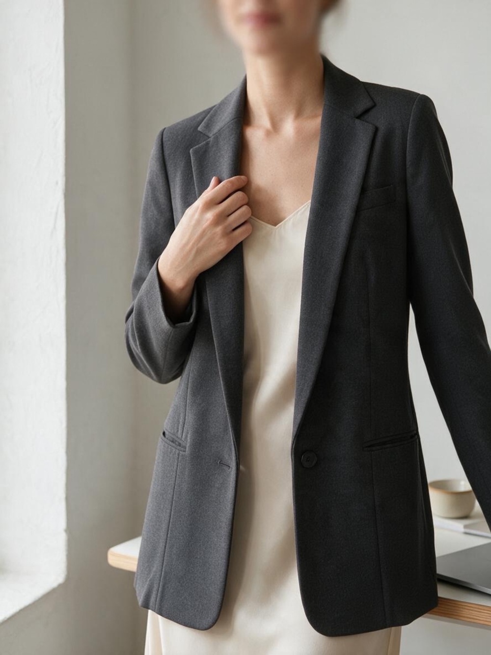 Club Monaco Charcoal Grey Wool Blend Ponte Knit Blazer Women’s Size 8 preppy